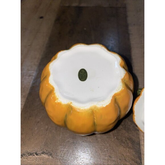 Autumn Fall Orange Pumpkin Gourd Leaves Sugar Bowl and Creamer Set thanksgiving - Picture 9 of 11